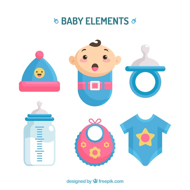 Free vector baby elements collection in flat style