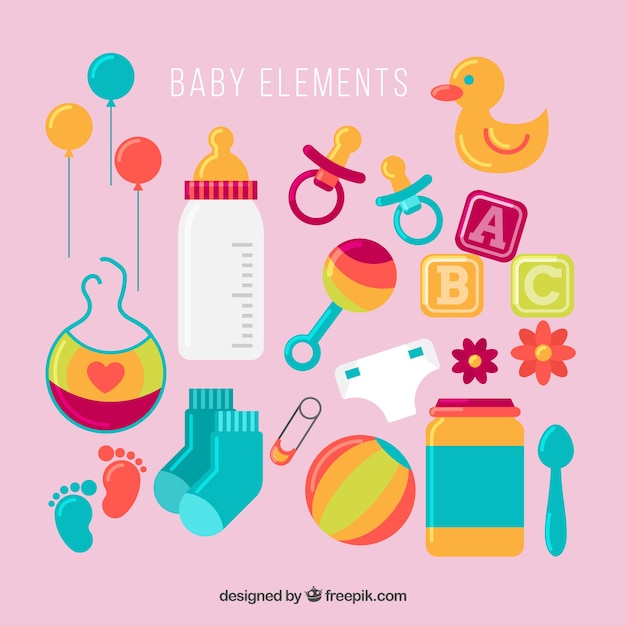 Free vector baby elements collection in flat style