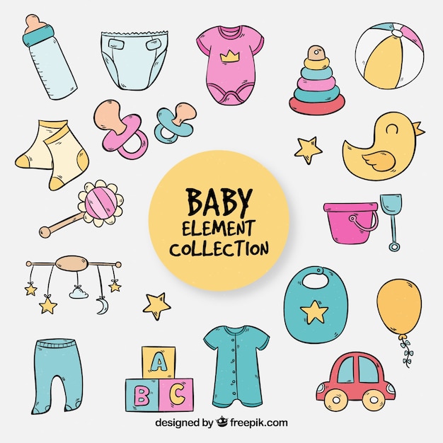 Free vector baby elements collection in hand drawn style