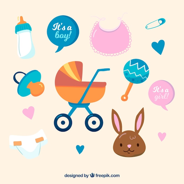 Free vector baby elements collection in hand drawn style