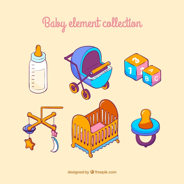 Baby elements collection in hand drawn style