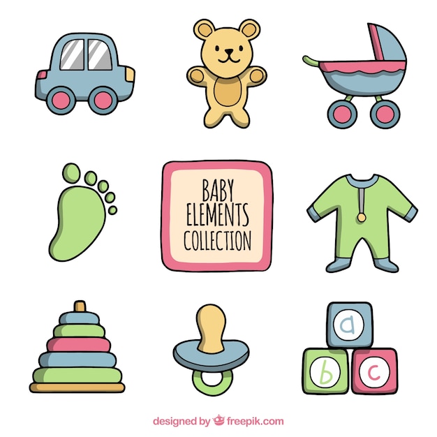 Free vector baby elements collection in hand drawn style