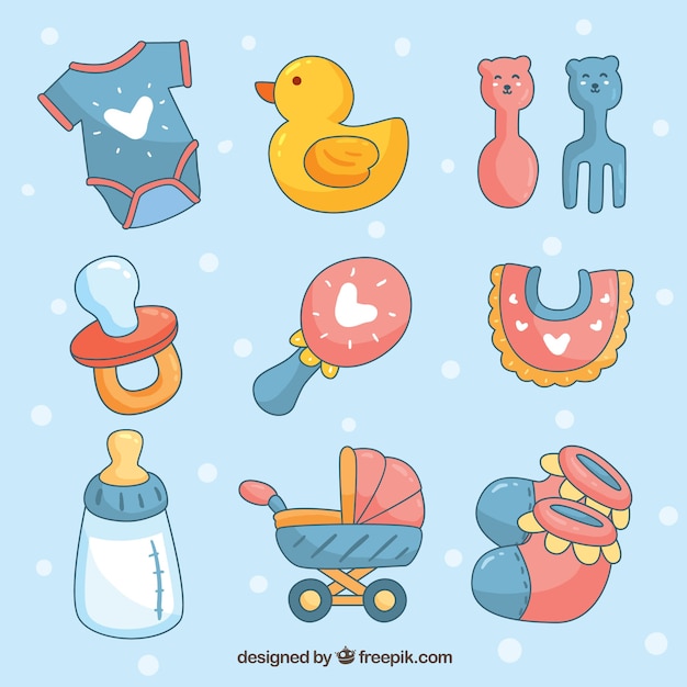 Free vector baby elements collection in hand drawn style