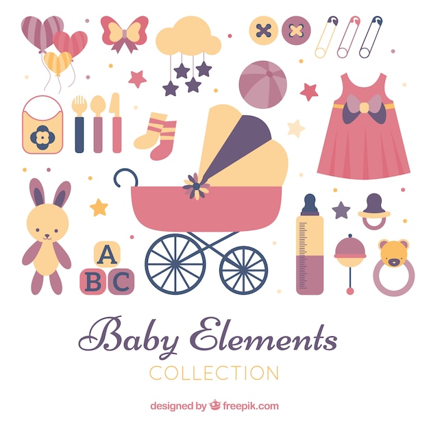 Free vector baby elements collection in hand drawn style