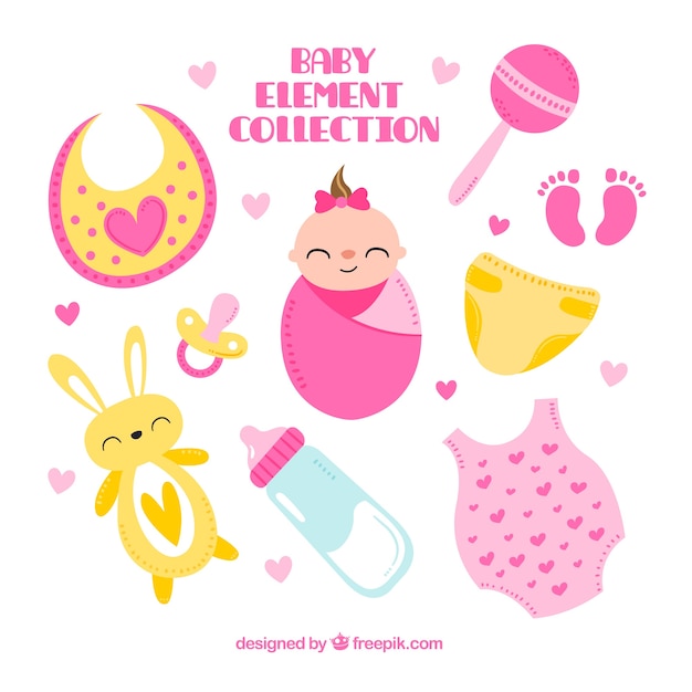 Free vector baby elements collection in hand drawn style