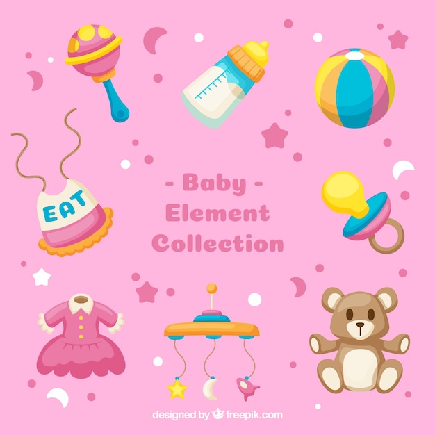 Baby elements collection in hand drawn style