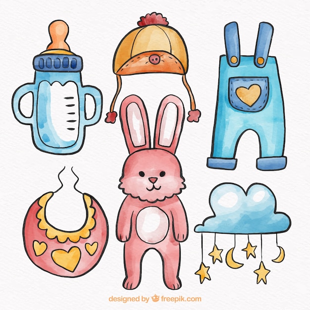 Baby elements collection in watercolor style