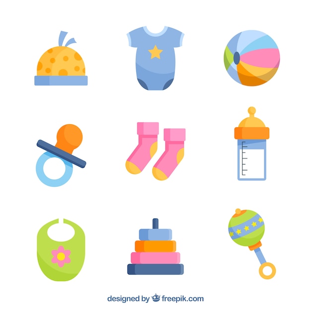 Baby elements set in flat style