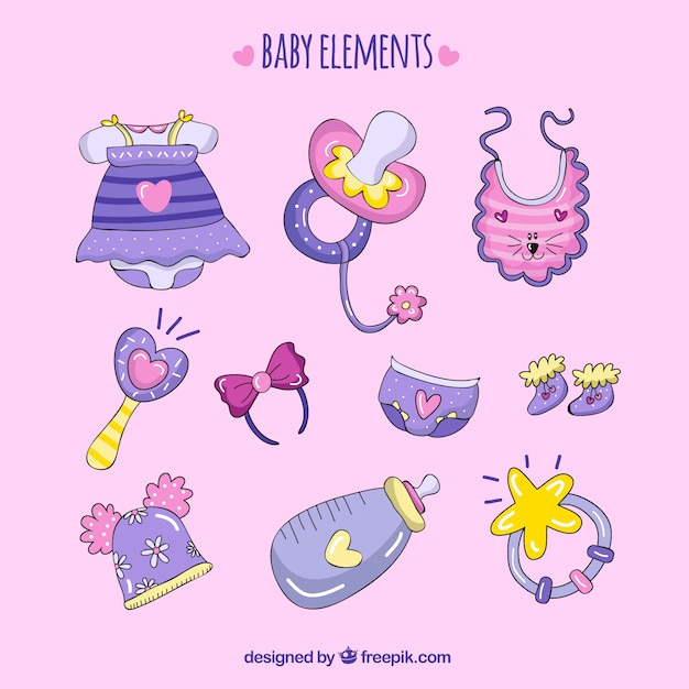 Baby elements set in flat style