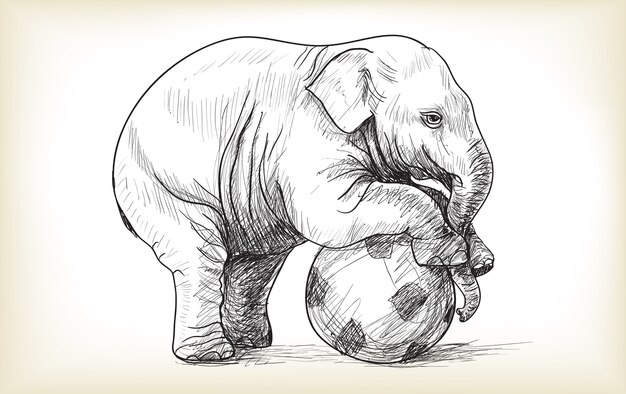 サッカーのイラストを遊ぶ象 プレミアムベクター