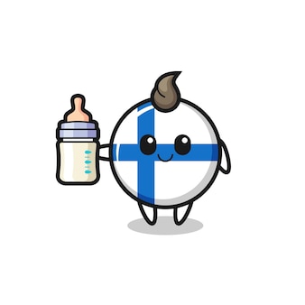 Baby finland flag badge cartoon character with milk bottle