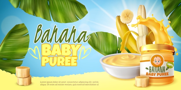 赤ちゃんの最初のバナナのピューレバナーテンプレート