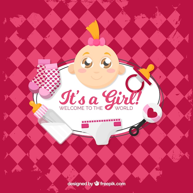 Baby girl background in flat style