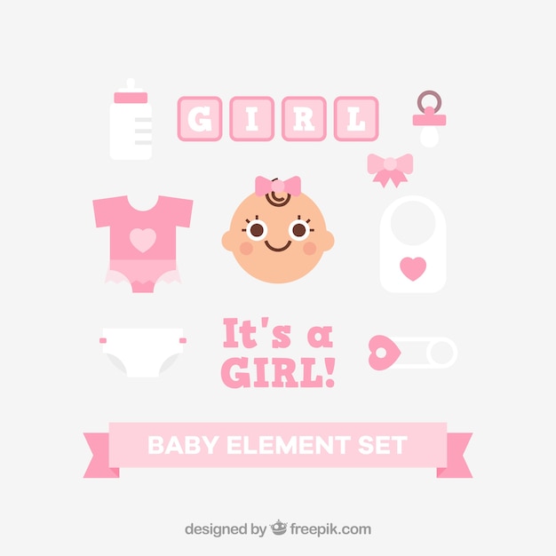 Free vector baby girl elements collection