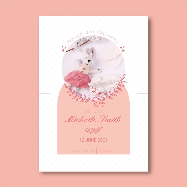 Baby girl shower invitation template with photo