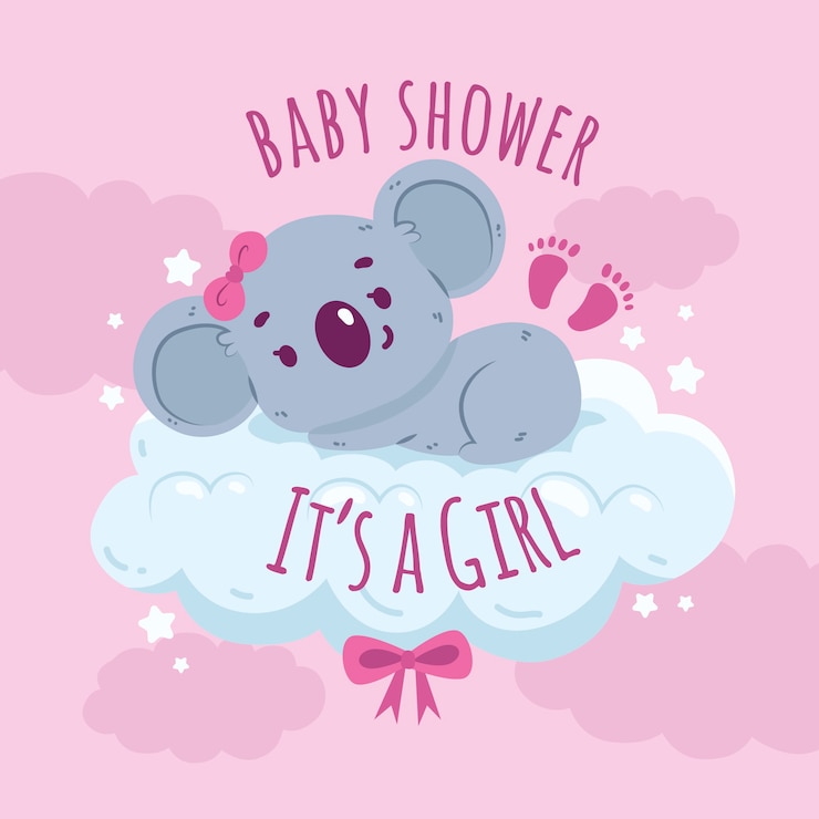 Free Vector baby girl shower with koala bear