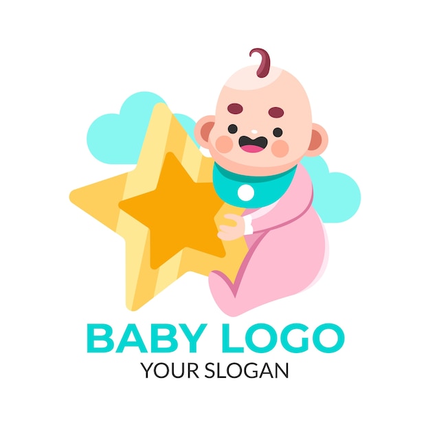 Baby holding a night star logo template