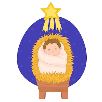 Baby jesus in manger with bethlehem star