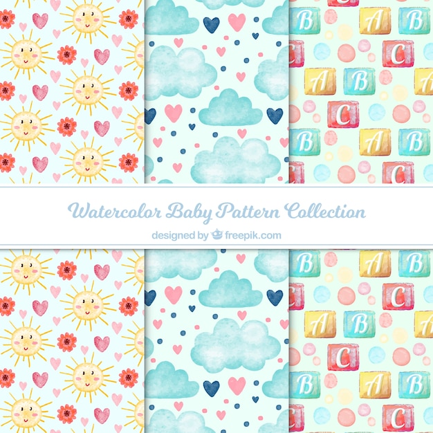 Free vector baby pattern collection with hand drawn elements