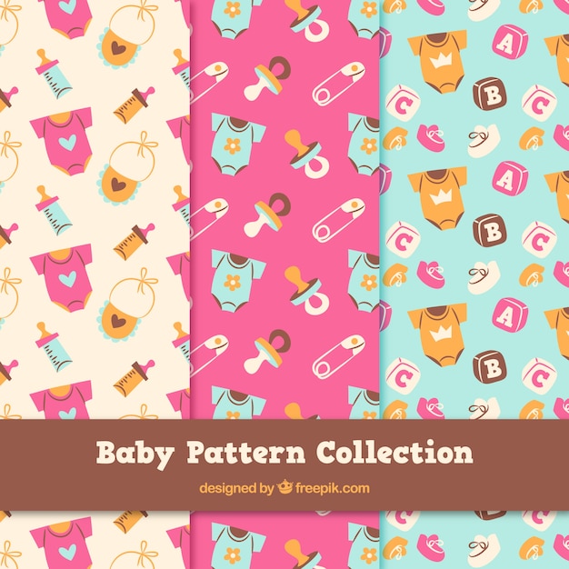 Baby patterns collection in flat style