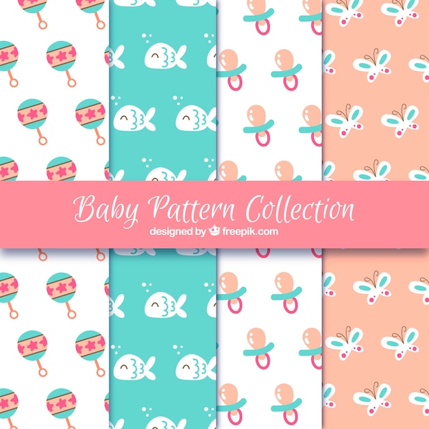 Baby patterns collection in hand drawn style