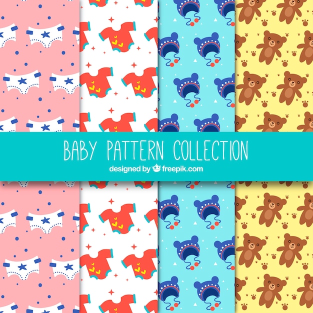 Free vector baby patterns collection in hand drawn style