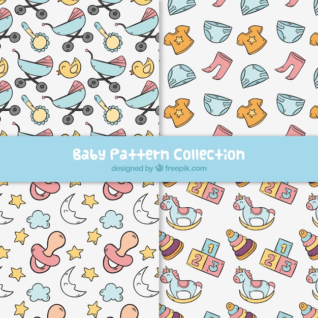 Baby patterns collection in hand drawn style