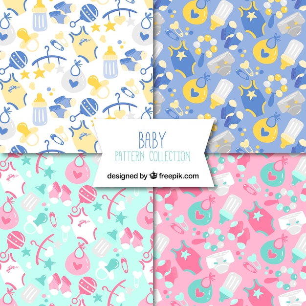 Free vector baby patterns collection with elements