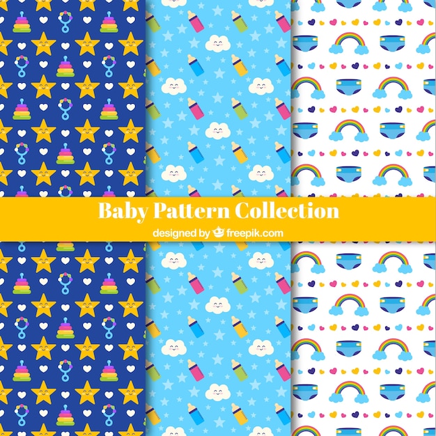 Free vector baby patterns collection with flat elements