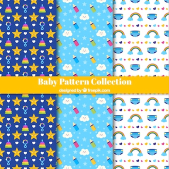 Baby patterns collection with flat elements