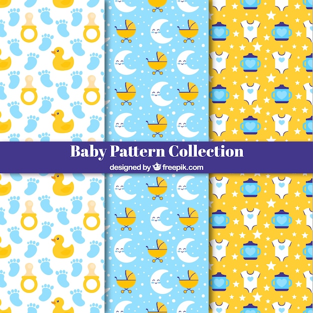 Free vector baby patterns collection with flat elements