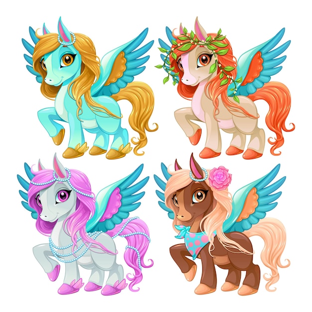 Free vector baby pegasus set