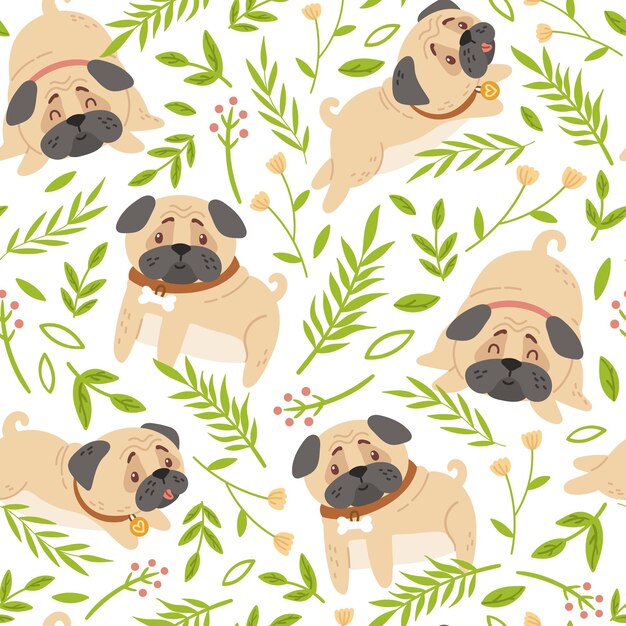 Premium Vector Baby Pugs Kids Seamless Pattern