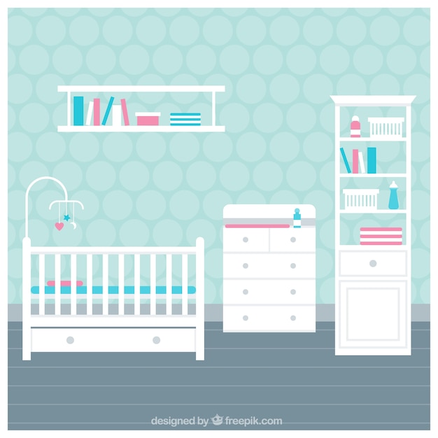 Free vector baby room with white furniture