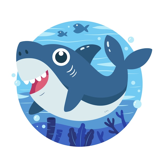 Free vector baby shark in cartoon style concept