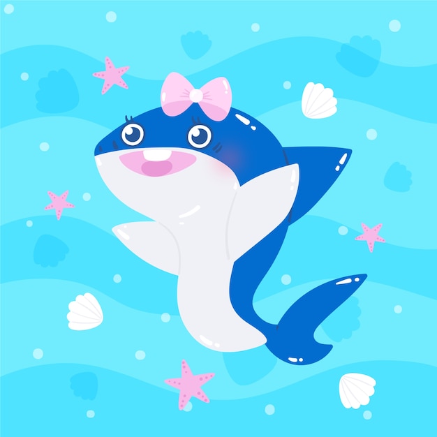 Free vector baby shark in cartoon style