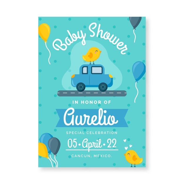 Modello di invito baby shower blu