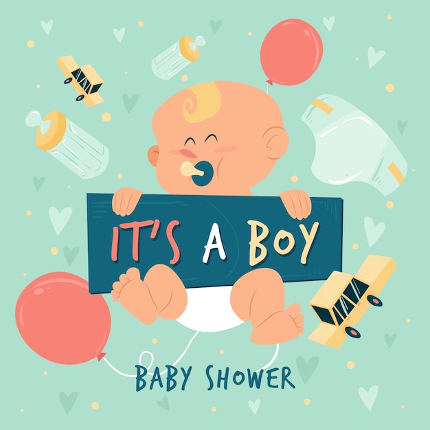 Baby shower for boy with baby and balloons