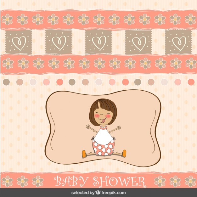 Baby shower card in coral tones with a girl