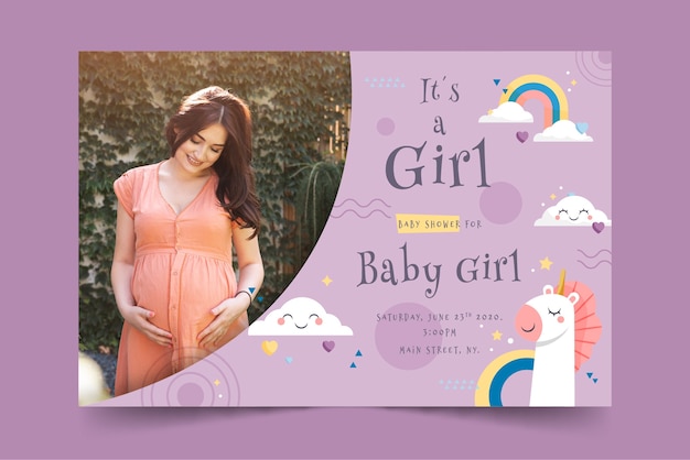 Baby shower card for girl with photo