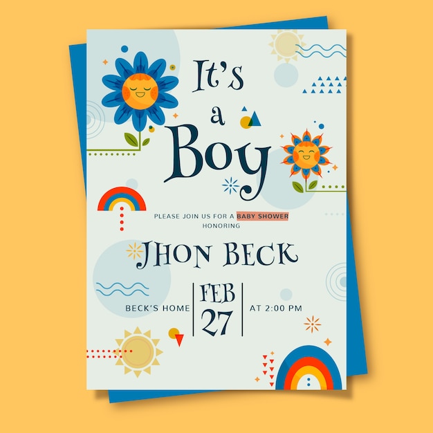 Free vector baby shower card template for boy illustrated