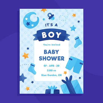 Baby shower card template for boy Free Vector