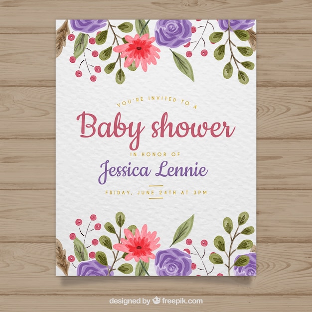 Free vector baby shower card in watercolor style