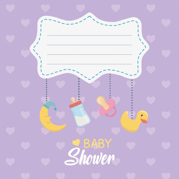 Free vector baby shower card with accessories hanging