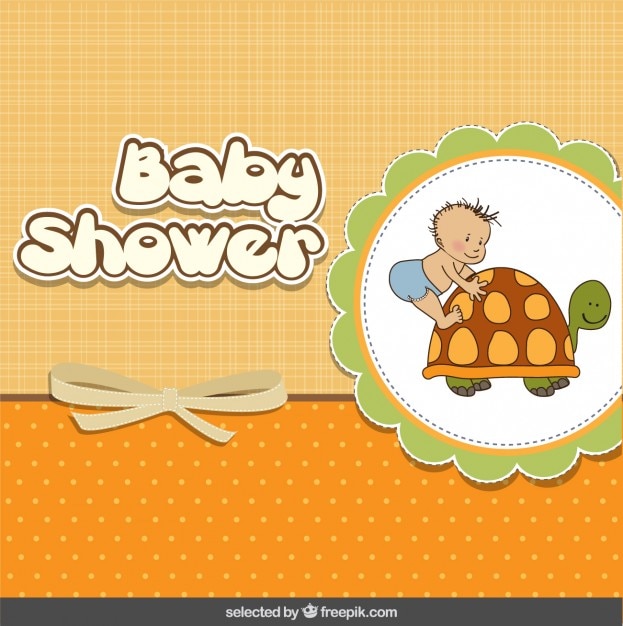 Free vector baby shower card with baby and tortoise