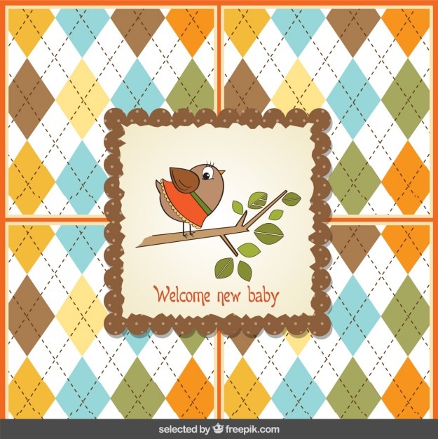 Baby shower card with a cute bird on  a branch