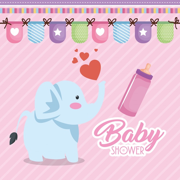 Free vector baby shower card with cute elephant