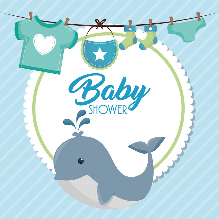 Free Vector baby shower card with cute whale