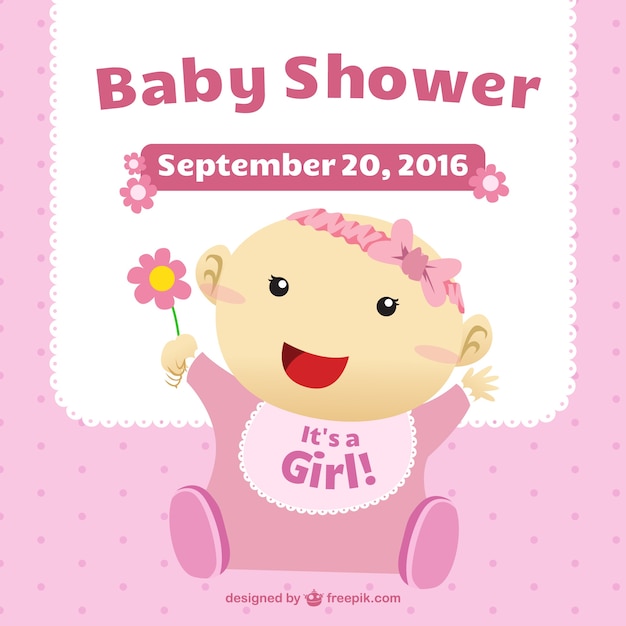 Free vector baby shower card with a girl illustration