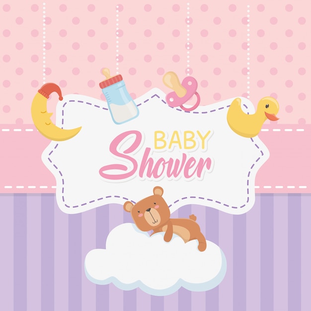 작은 곰 테 디 및 액세서리 베이비 샤워 카드 세트